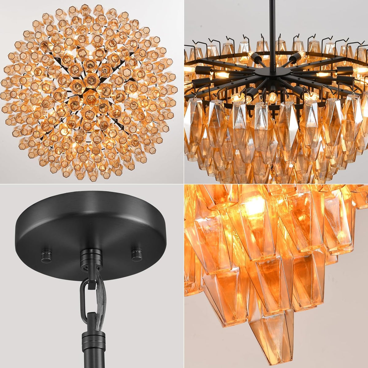 Chara 36" Amber Murano Glass Tiered Chandelier