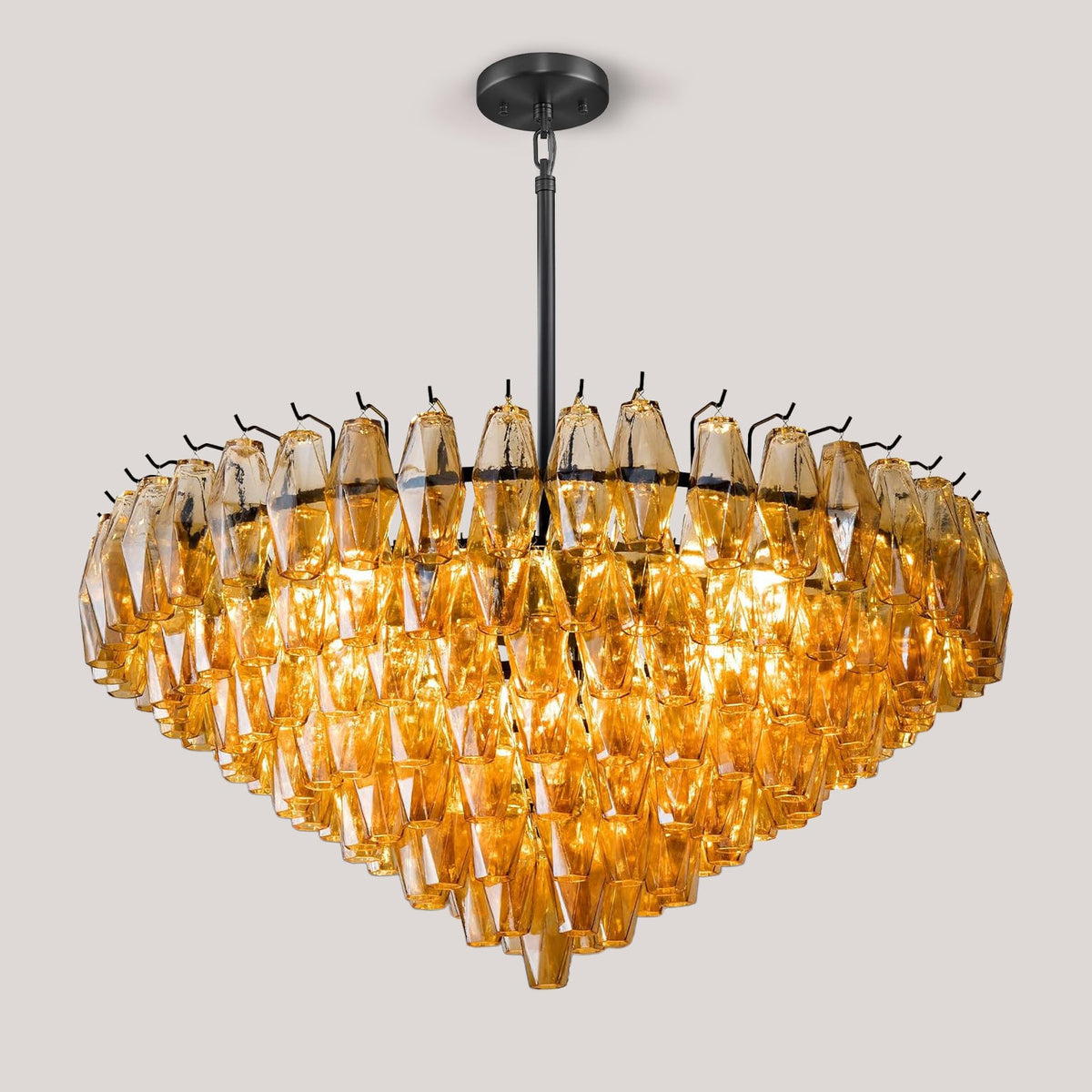 Chara 36" Amber Murano Glass Tiered Chandelier