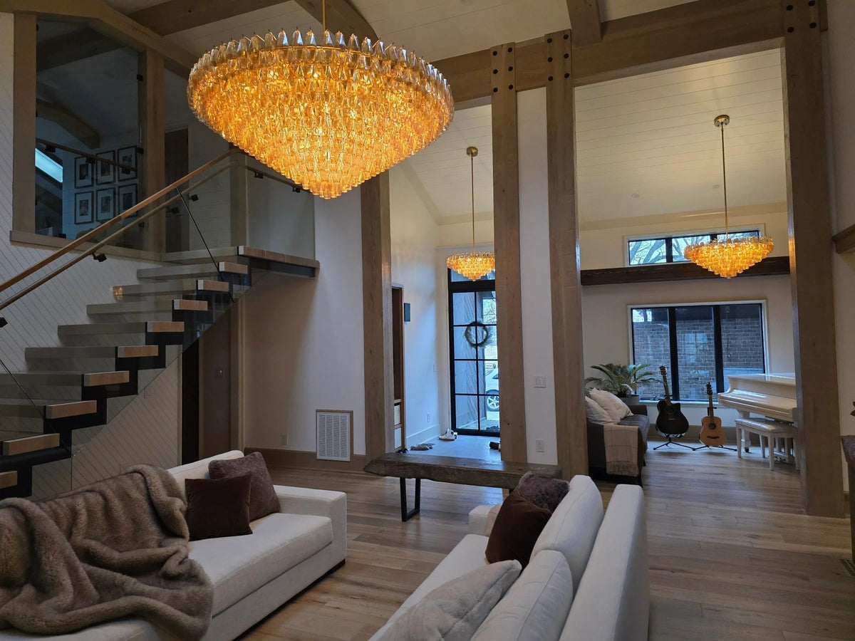 Chara 62" Amber Murano Glass Tiered Chandelier