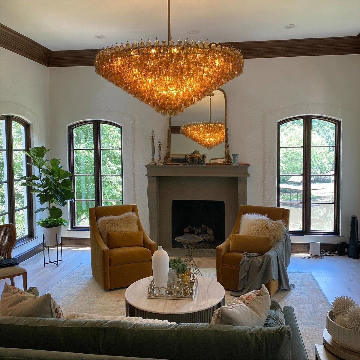 Chara 62" Amber Murano Glass Tiered Chandelier