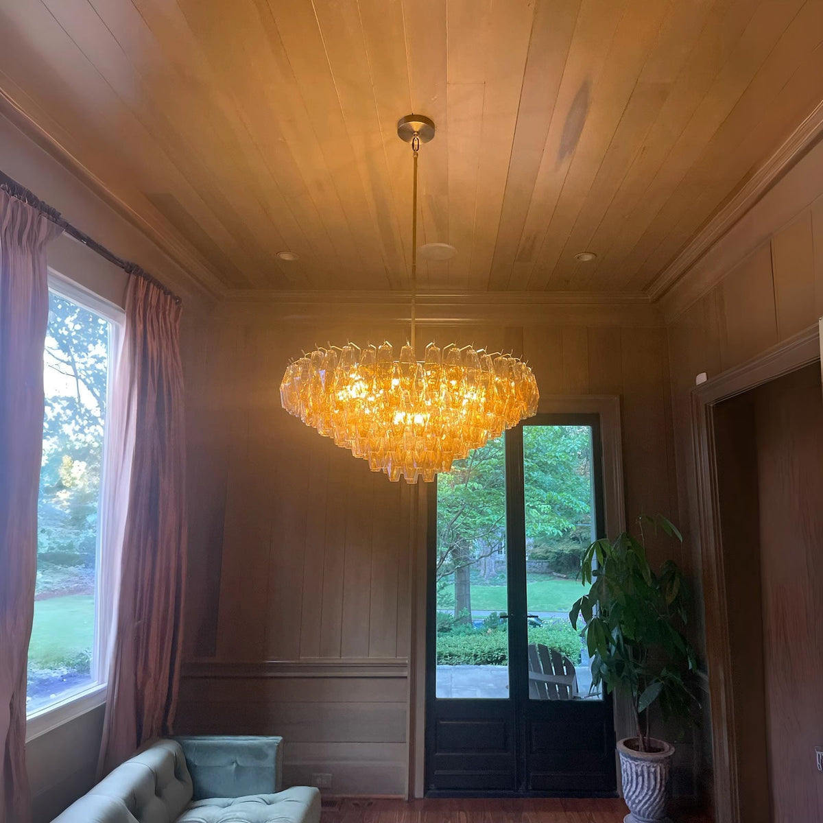 Chara 36" Amber Murano Glass Tiered Chandelier