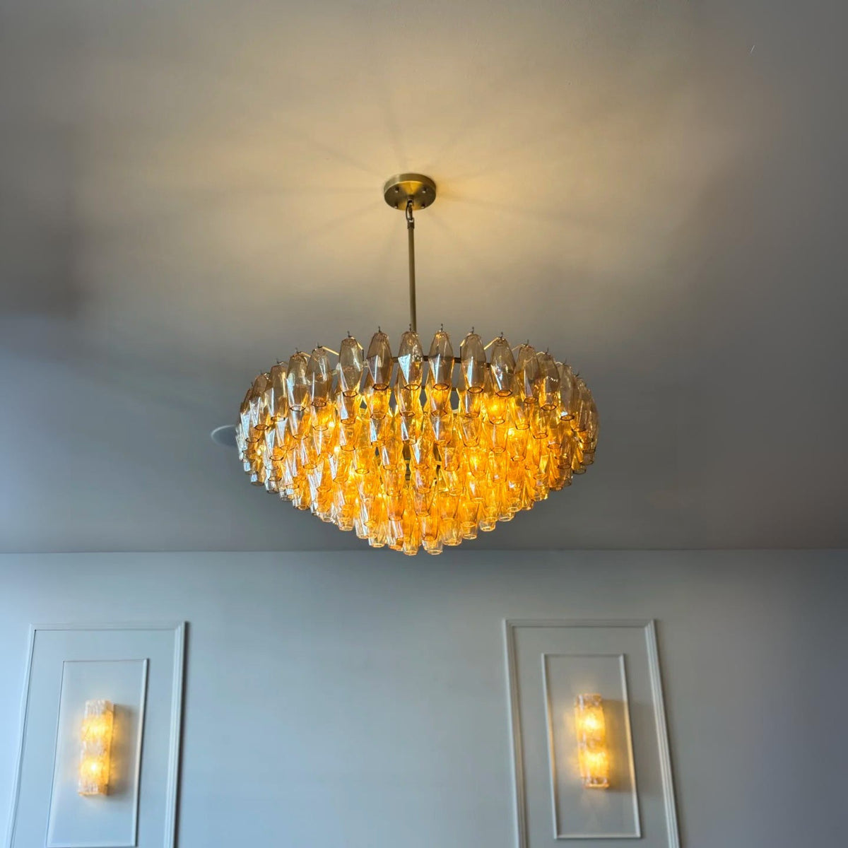 Chara 36" Amber Murano Glass Tiered Chandelier