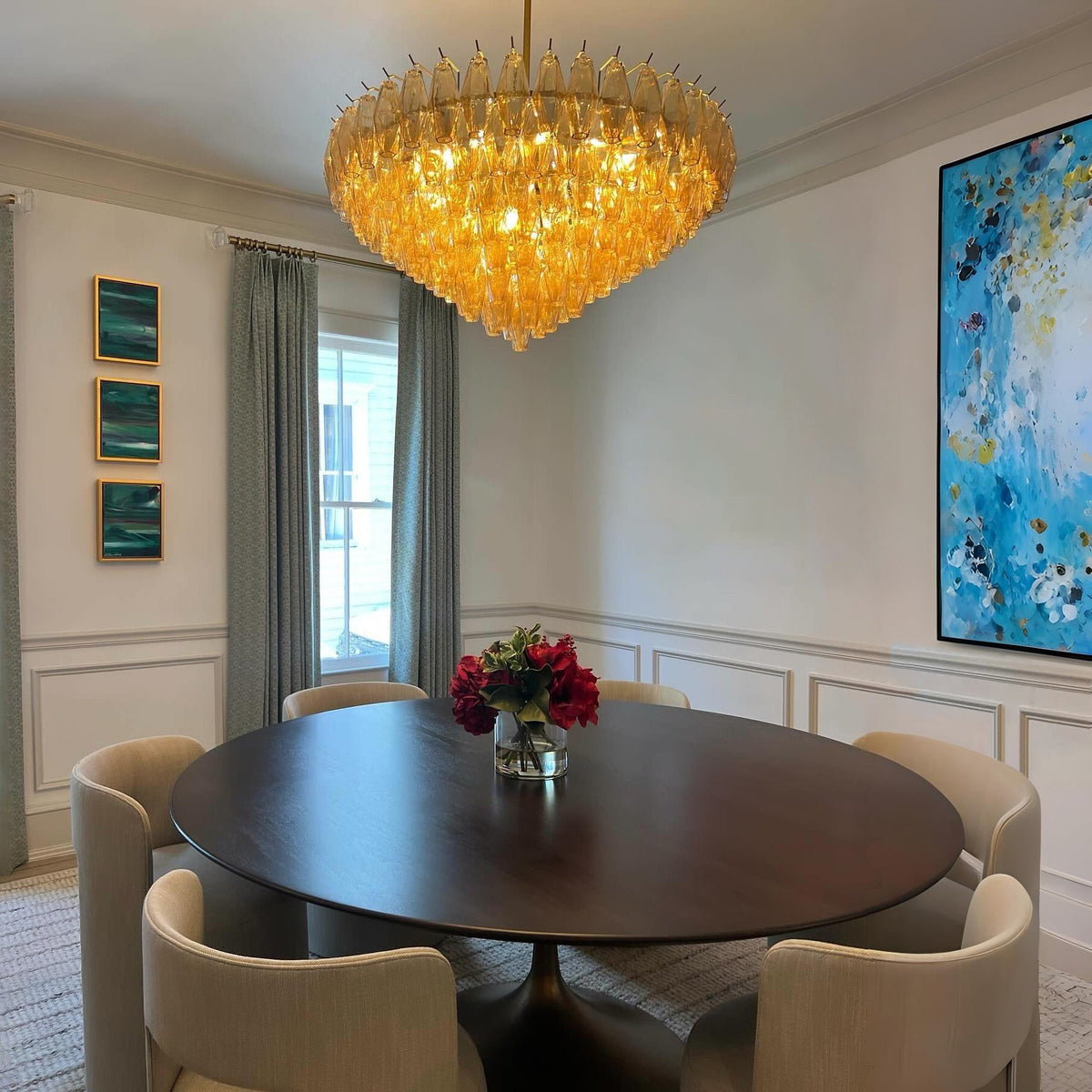 Chara 36" Amber Murano Glass Tiered Chandelier