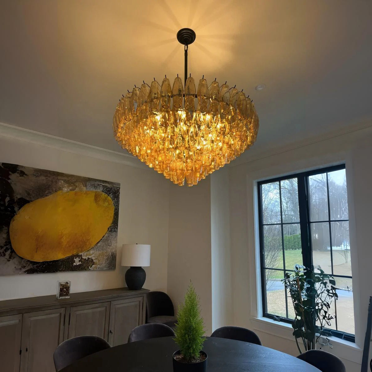 Chara 36" Amber Murano Glass Tiered Chandelier