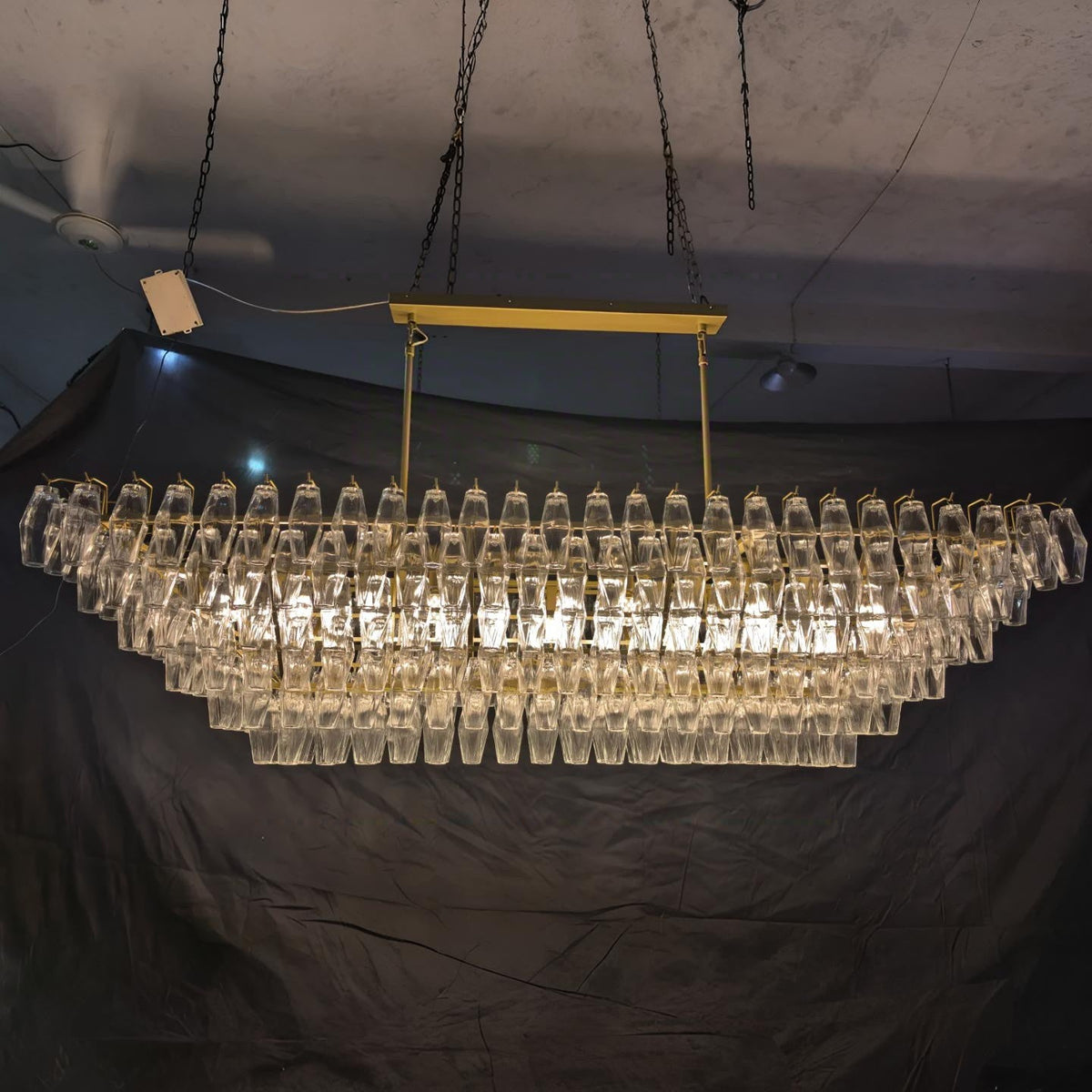 Chara 74" Clear Murano Glass Rectangular Tiered Chandelier