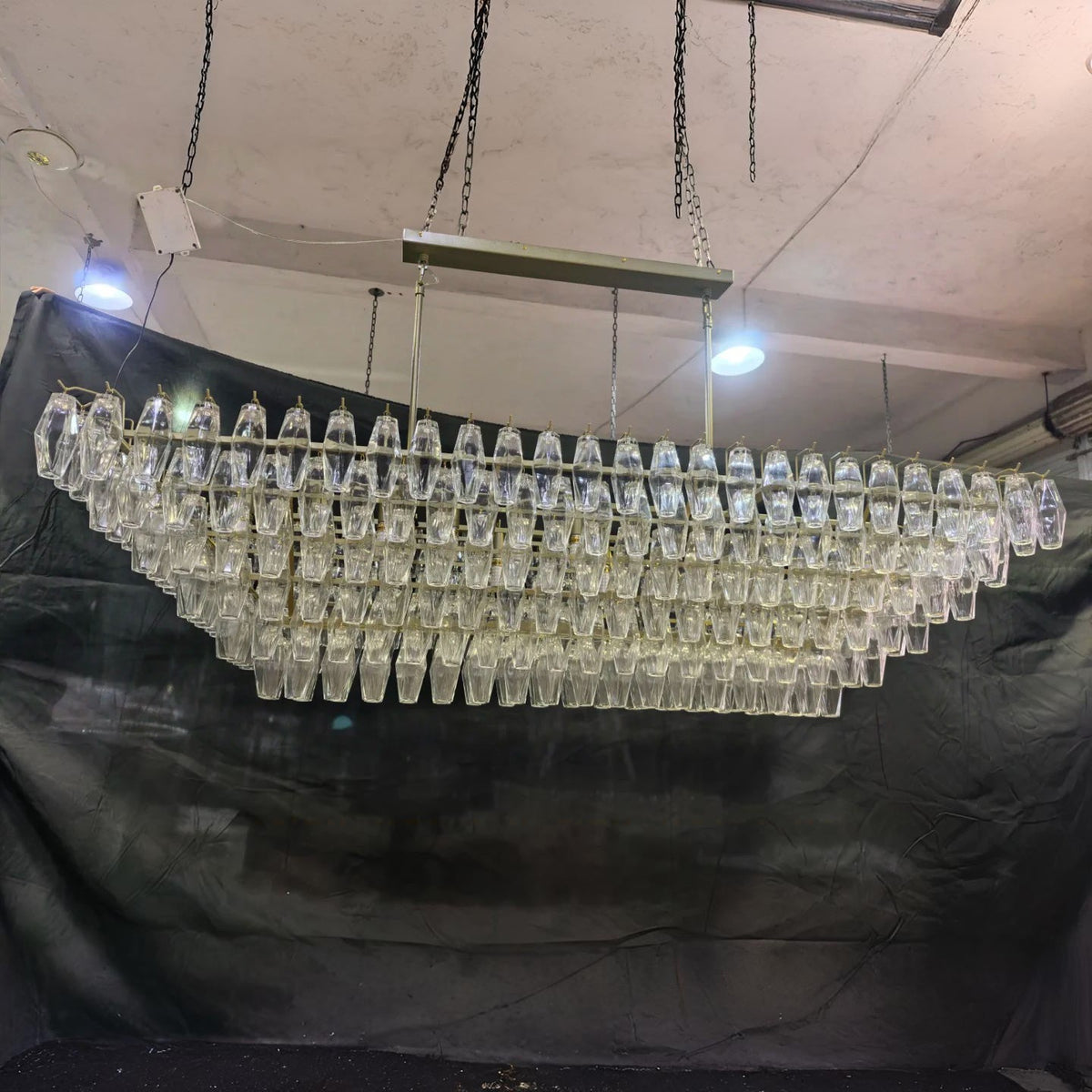 Chara 74" Clear Murano Glass Rectangular Tiered Chandelier
