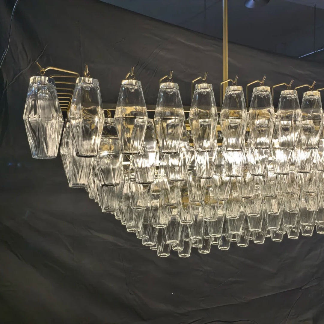 Chara 74" Clear Murano Glass Rectangular Tiered Chandelier
