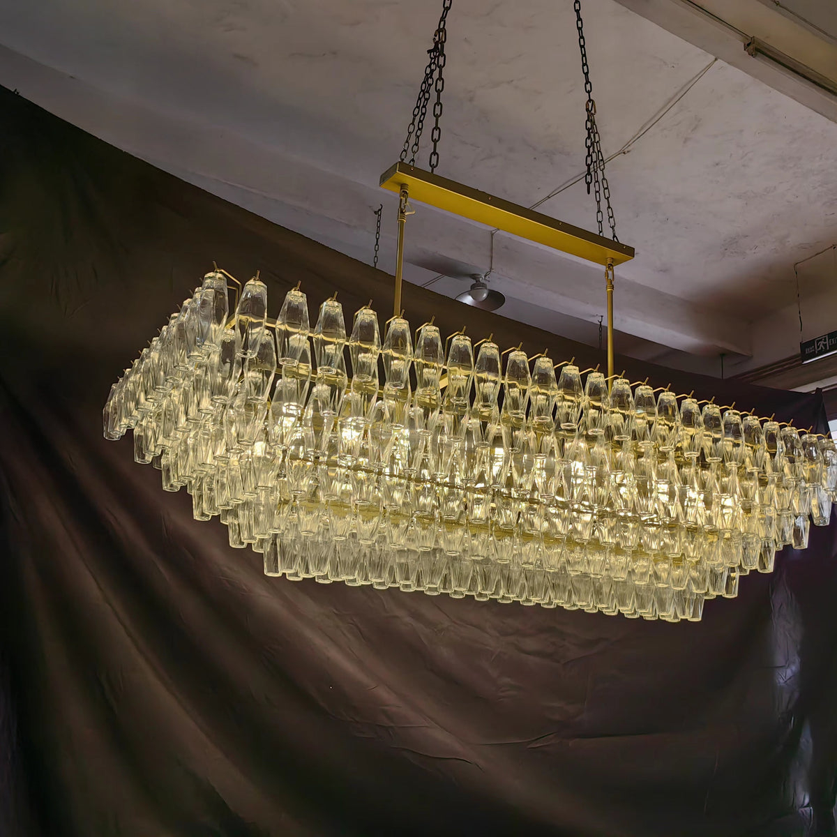 Chara 74" Clear Murano Glass Rectangular Tiered Chandelier