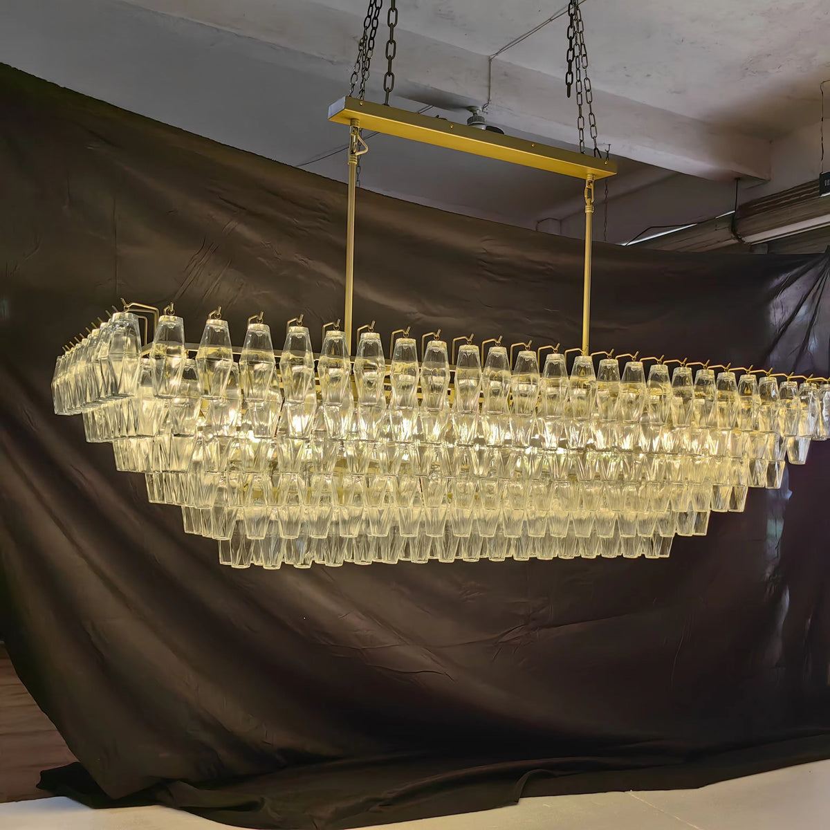 Chara 74" Clear Murano Glass Rectangular Tiered Chandelier