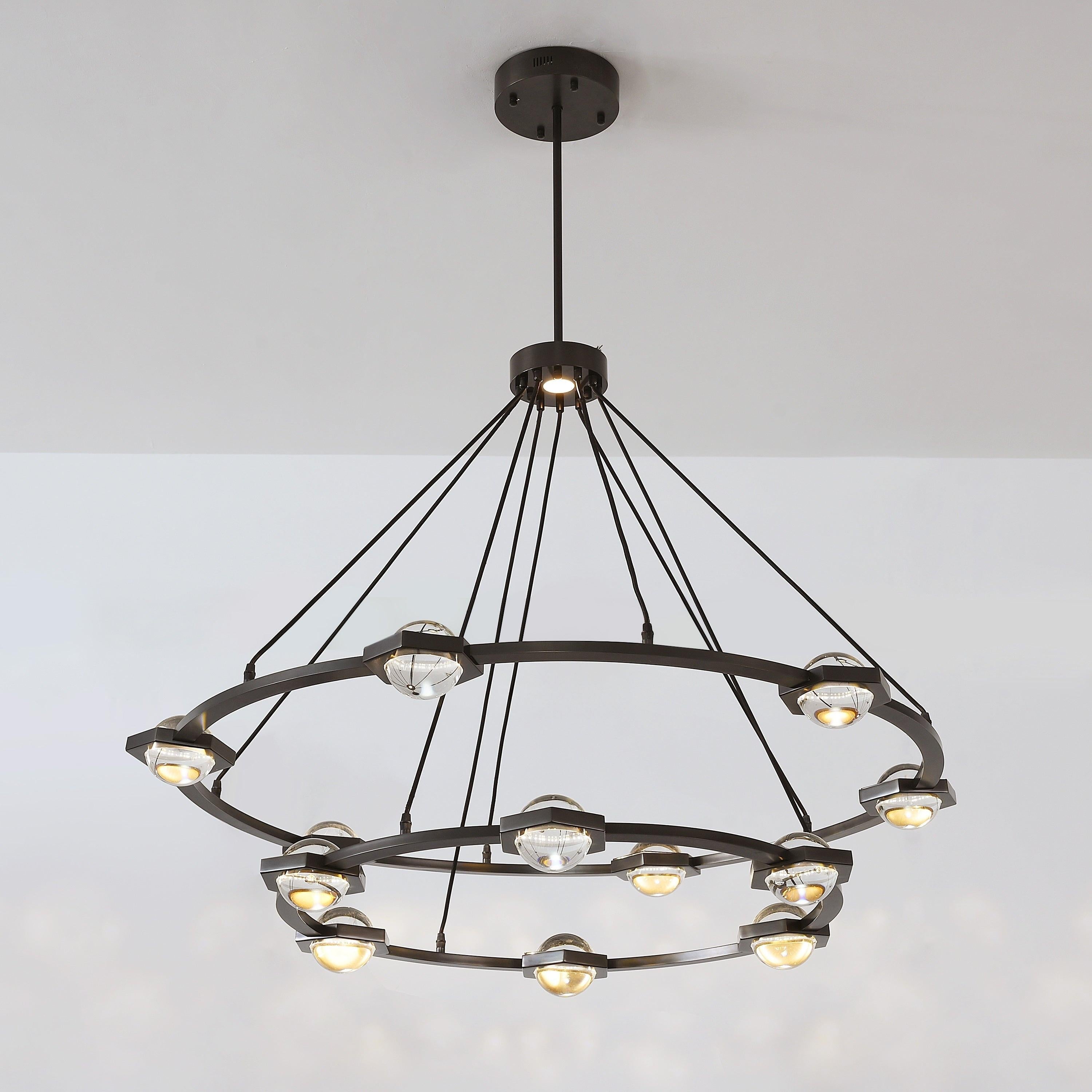 Caldris 48 Inch Globe Crystal Tiered Ring Chandelier