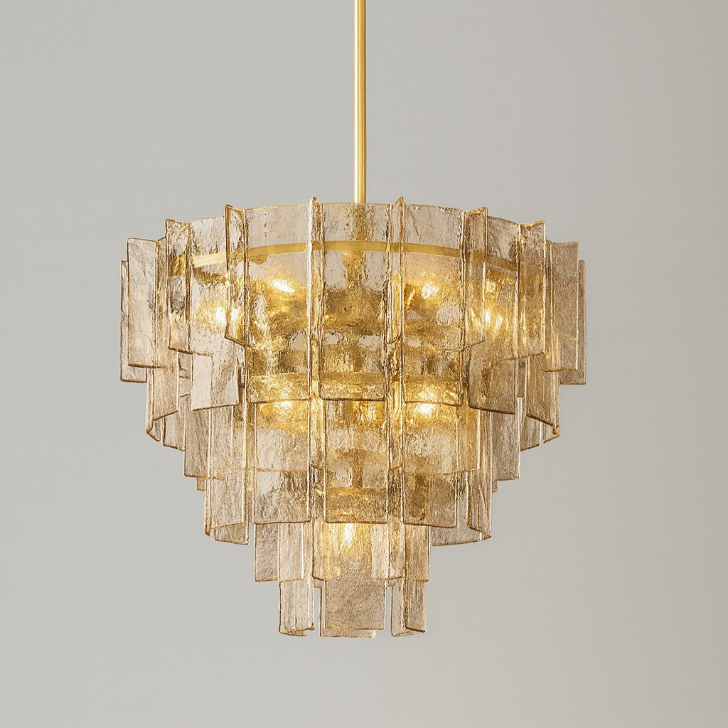Zorion 36 Inch Amber Textured Glass Tiered Chandelier