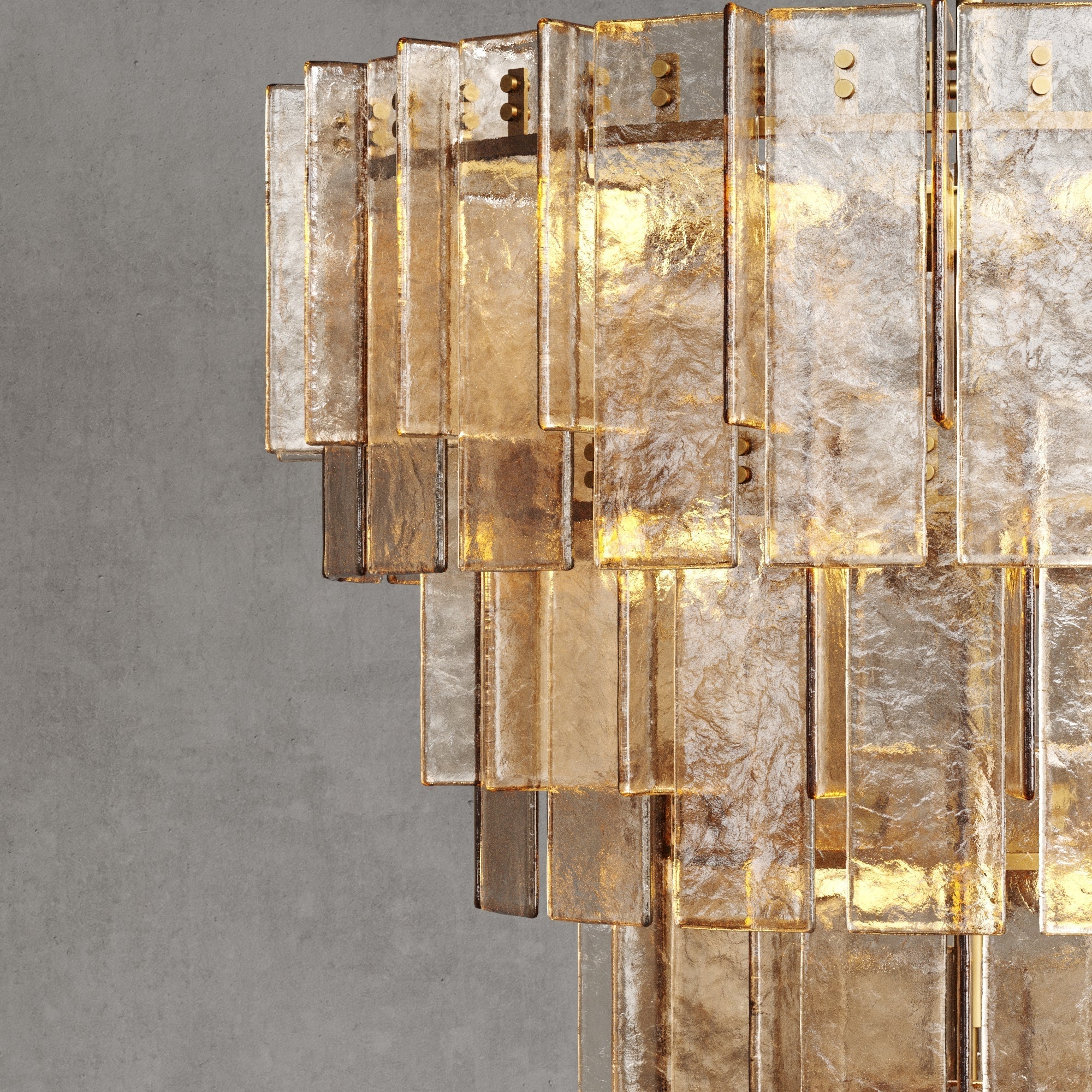 Zorion 36 Inch Amber Textured Glass Tiered Chandelier
