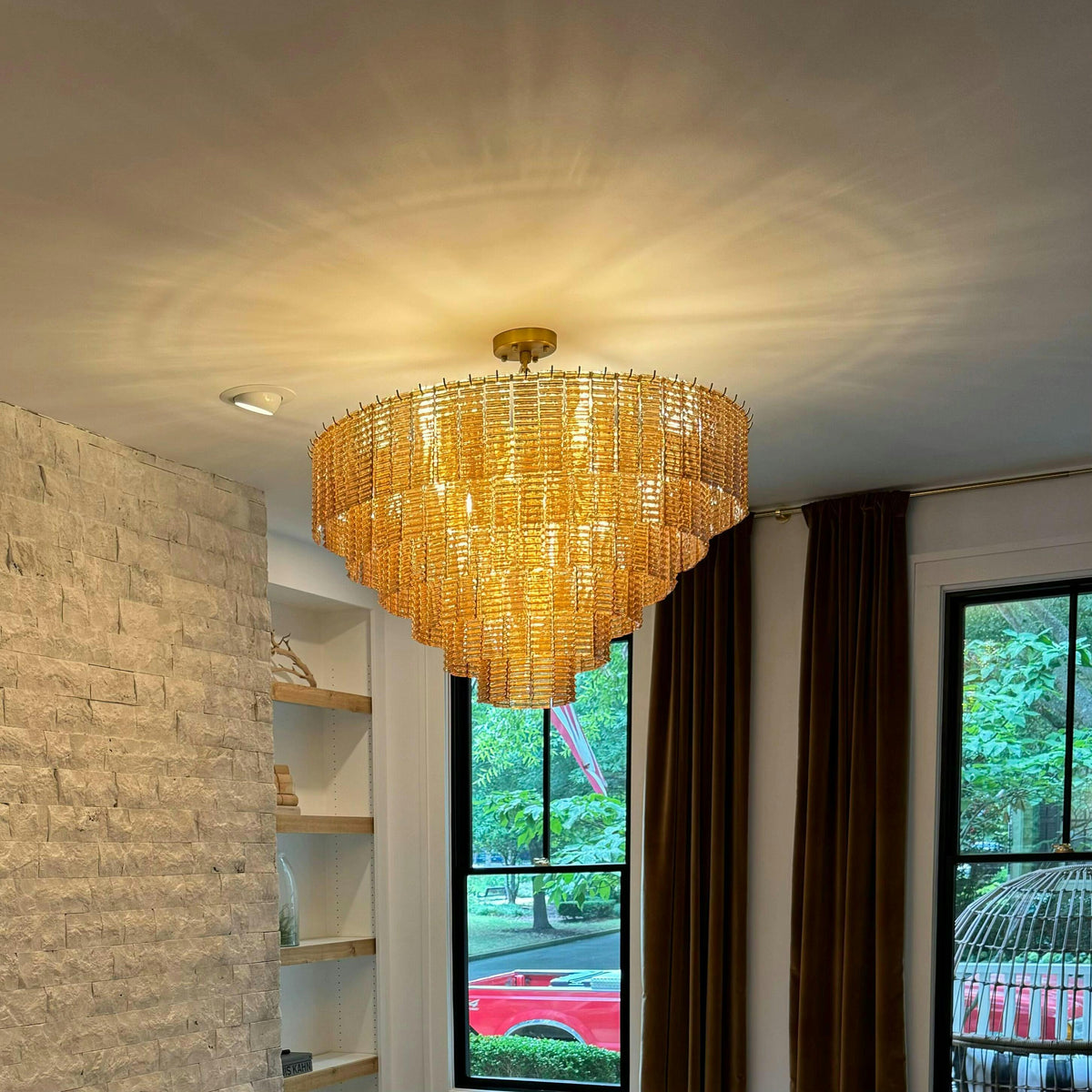 Nuvora 40" Ribbed Smoked Glass Tiered Murano Glass Chandelier