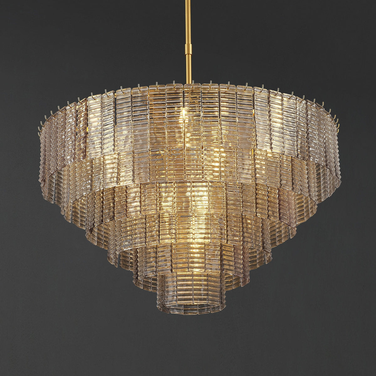 Nuvora 40" Ribbed Smoked Glass Tiered Murano Glass Chandelier