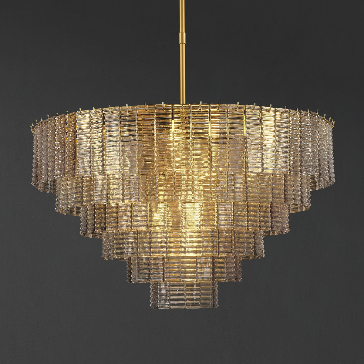 Nuvora 40" Ribbed Smoked Glass Tiered Murano Glass Chandelier