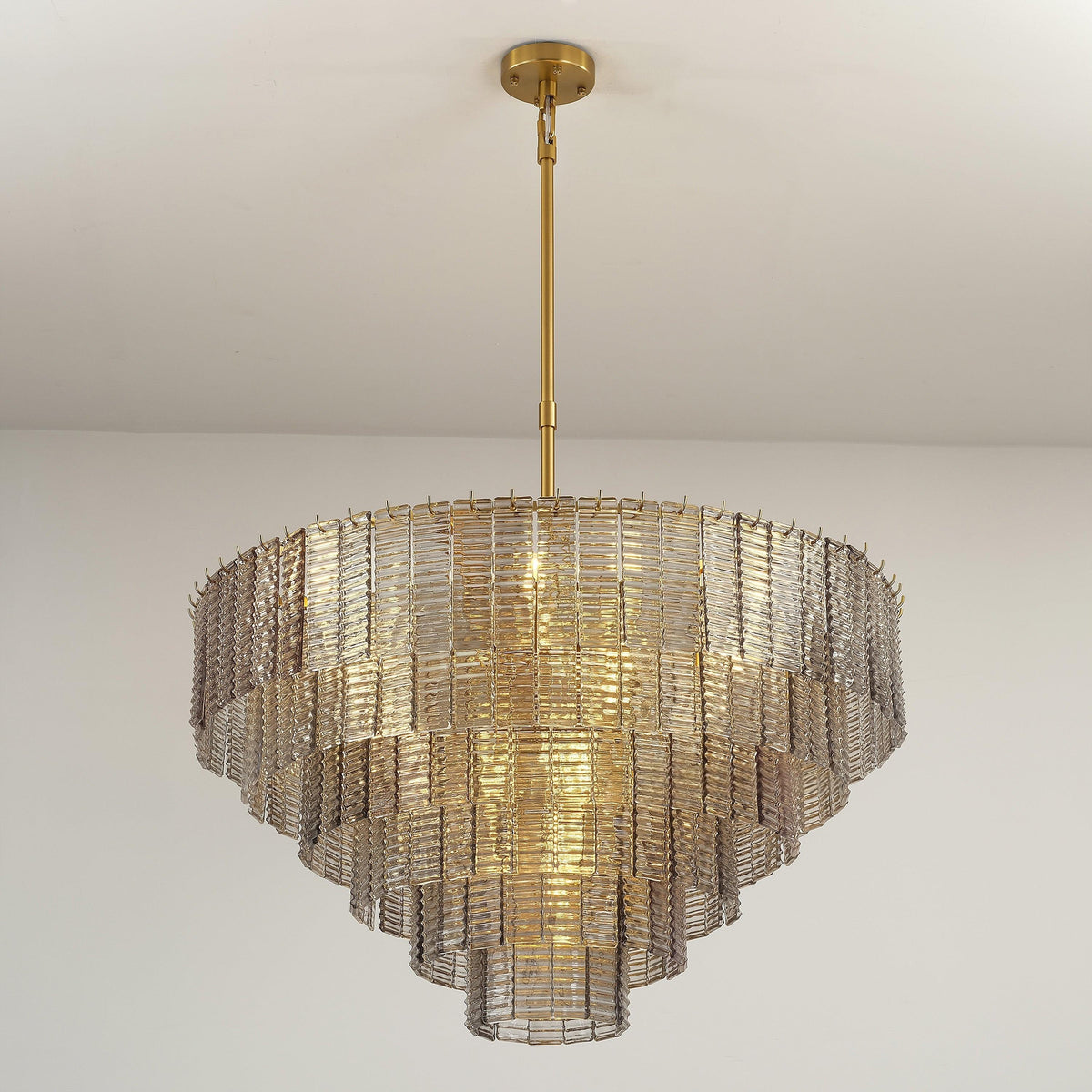 Nuvora 40" Ribbed Smoked Glass Tiered Murano Glass Chandelier