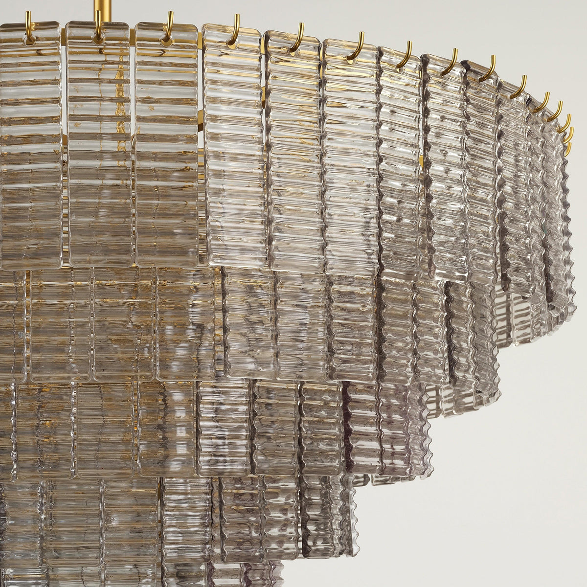 Nuvora 40" Ribbed Smoked Glass Tiered Murano Glass Chandelier