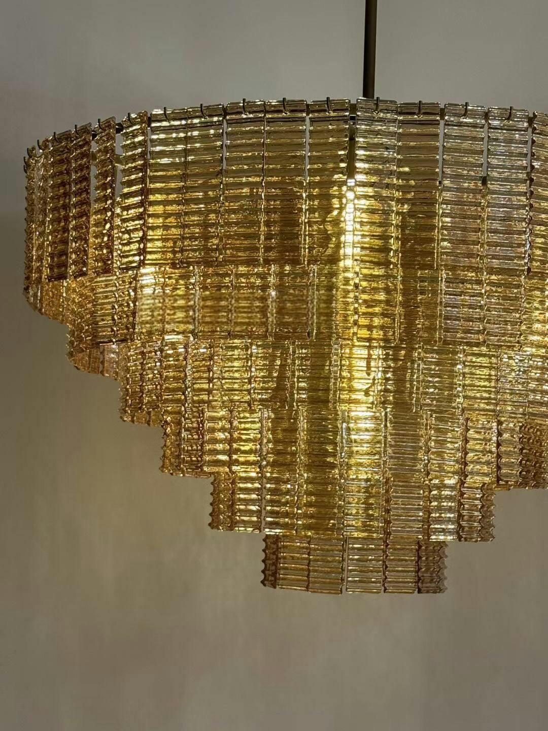 Nuvora 40" Ribbed Smoked Glass Tiered Murano Glass Chandelier
