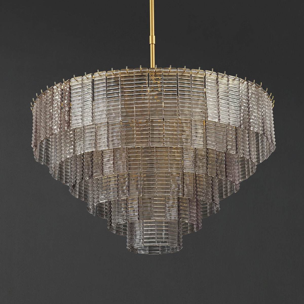 Nuvora 40" Ribbed Smoked Glass Tiered Murano Glass Chandelier