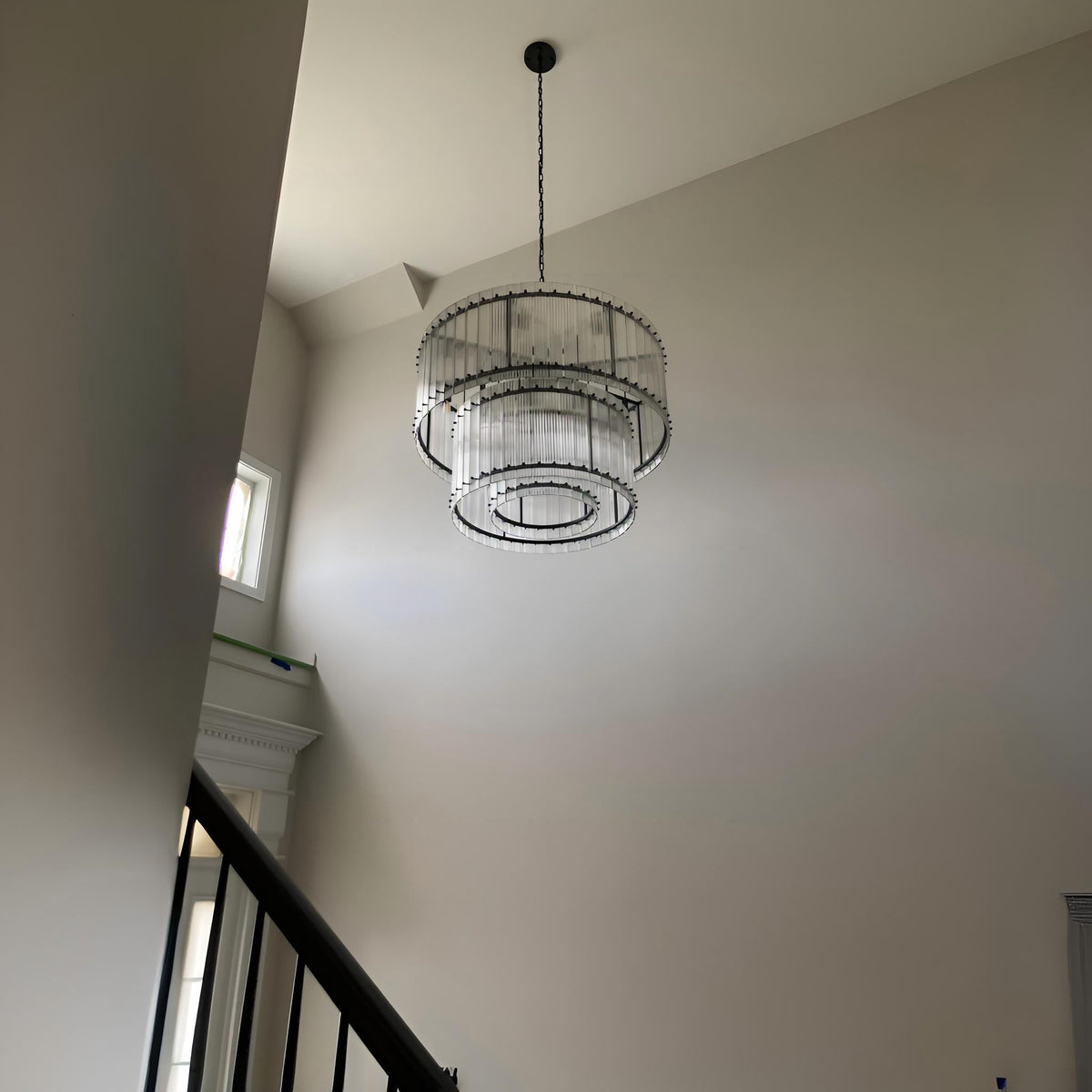 Santa 37 Inch Ribbed Glass Two-Tier Chandelier