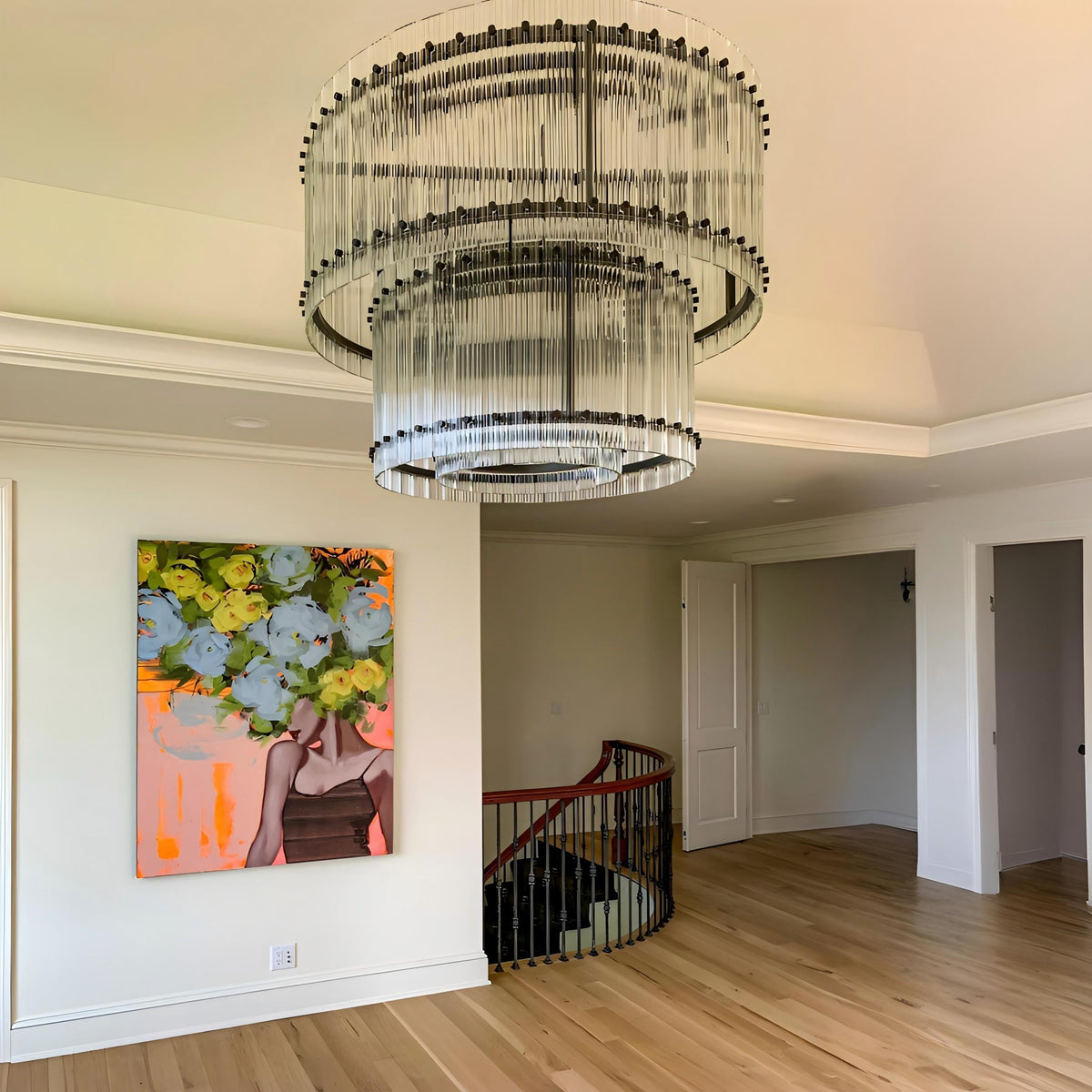 Santa 37 Inch Ribbed Glass Two-Tier Chandelier