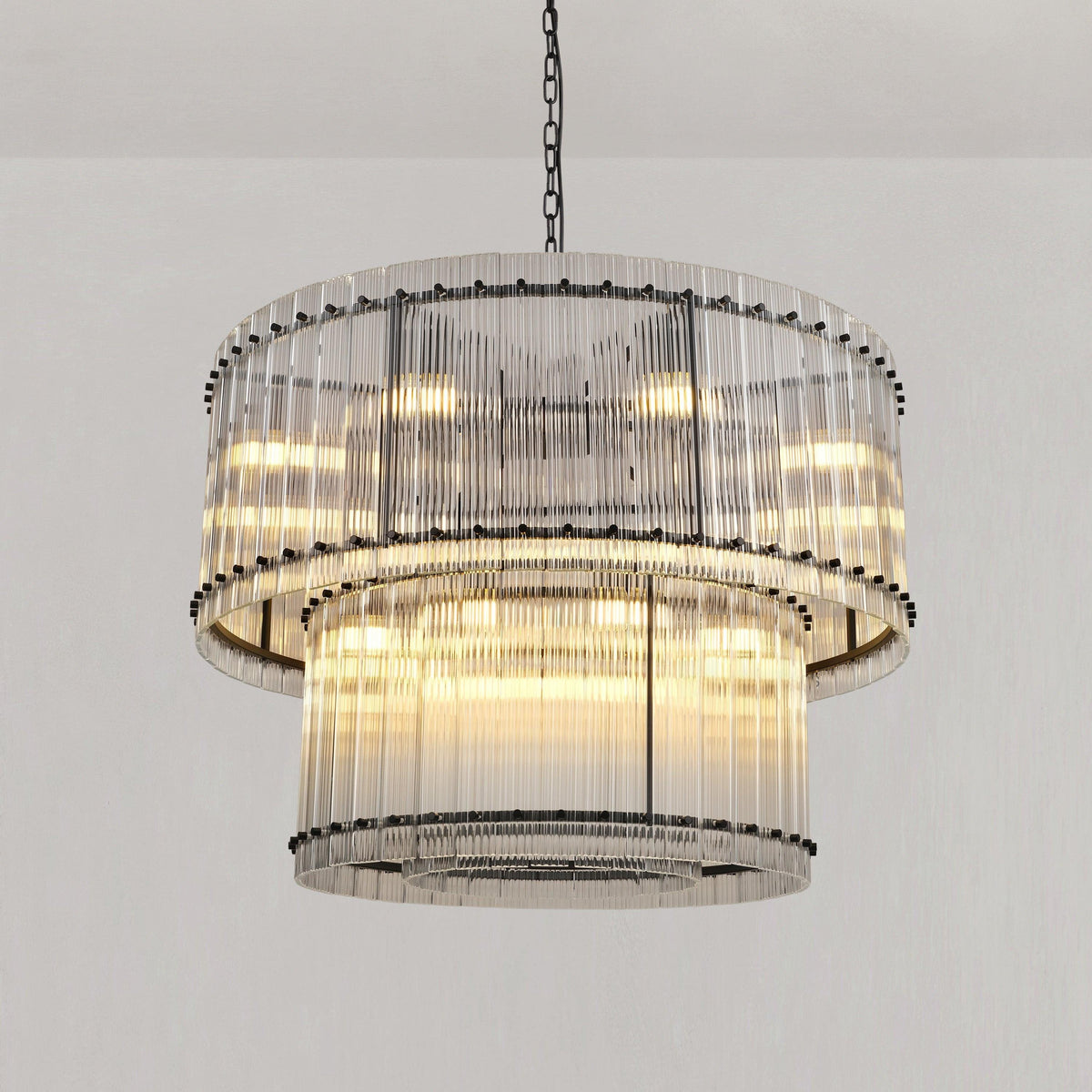Santa 37 Inch Ribbed Glass Two-Tier Chandelier