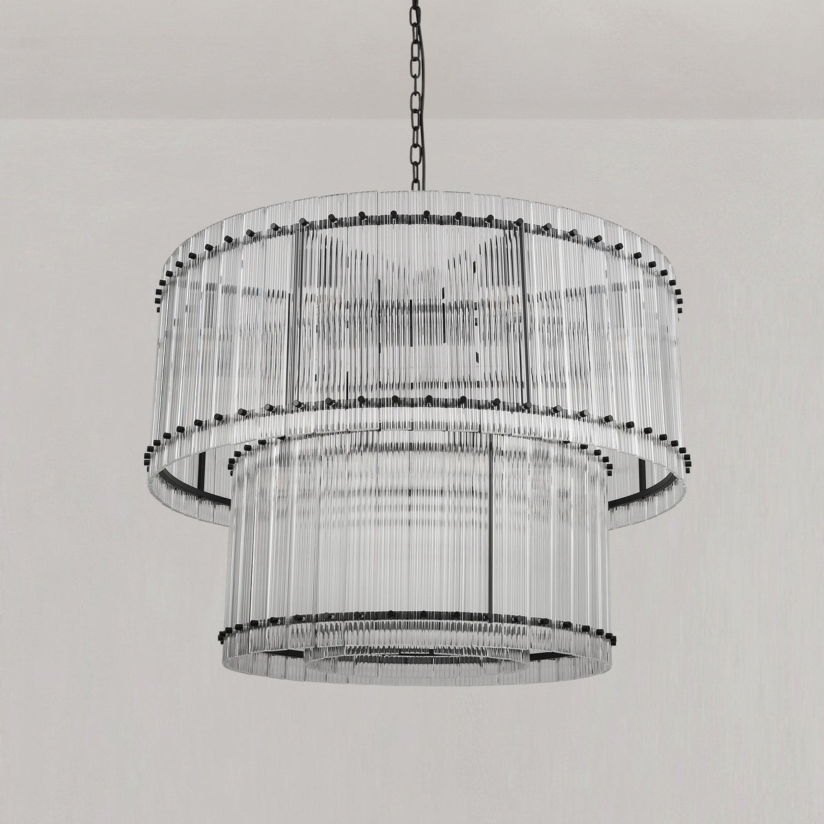 Santa 37 Inch Ribbed Glass Two-Tier Chandelier