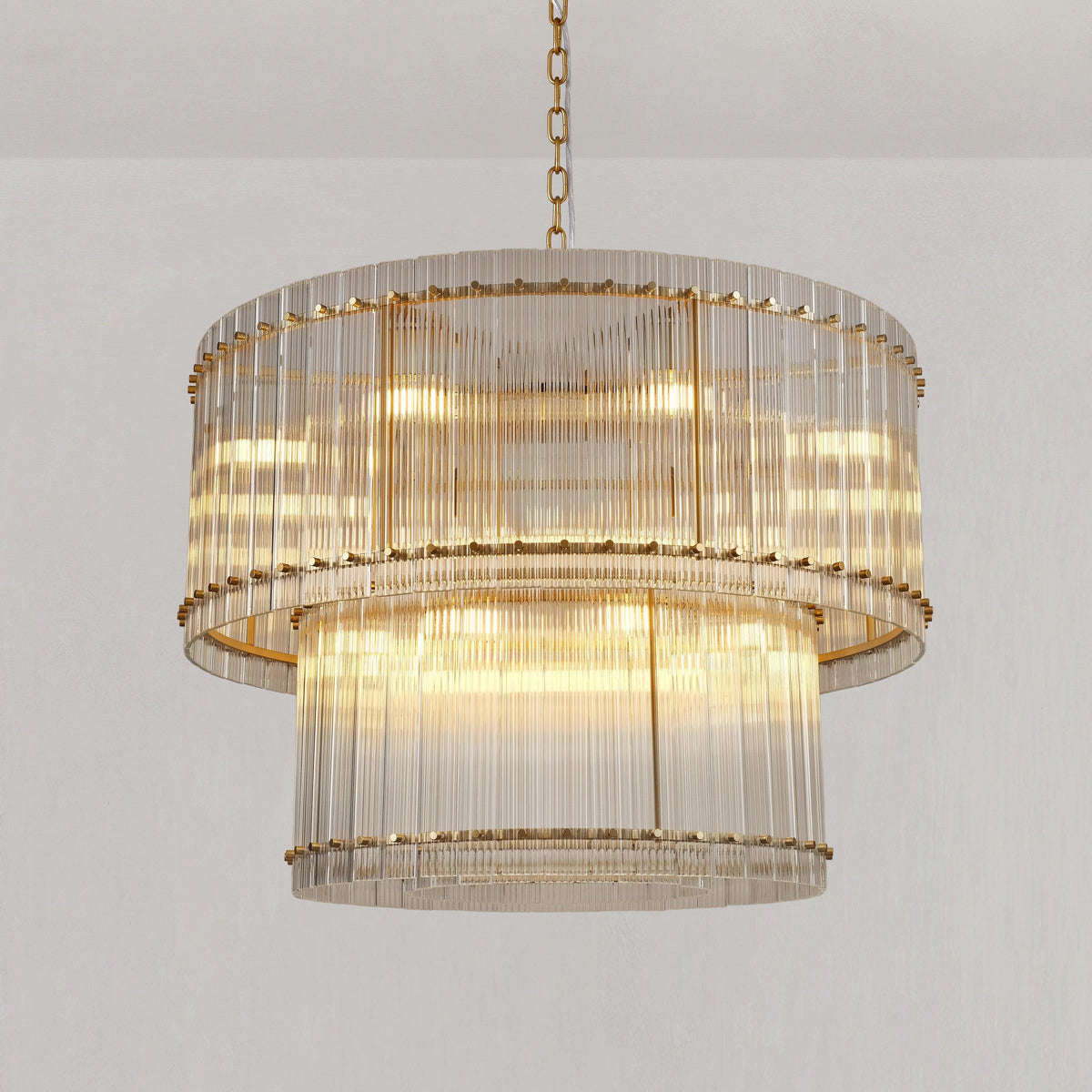 Santa 37 Inch Ribbed Glass Two-Tier Chandelier
