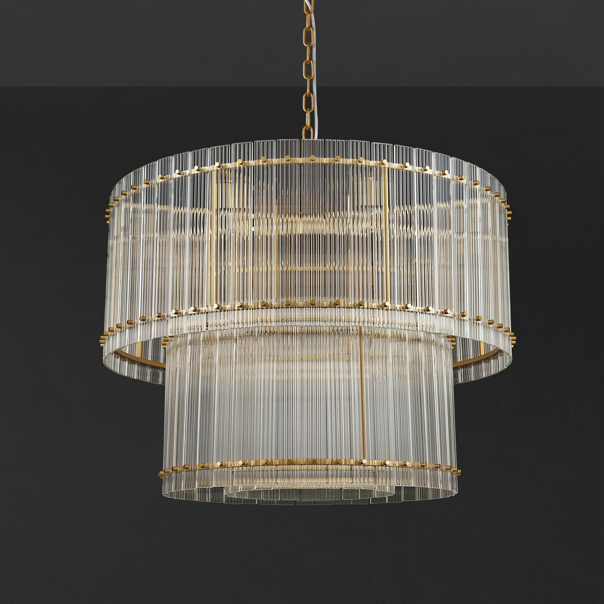 Santa 37 Inch Ribbed Glass Two-Tier Chandelier