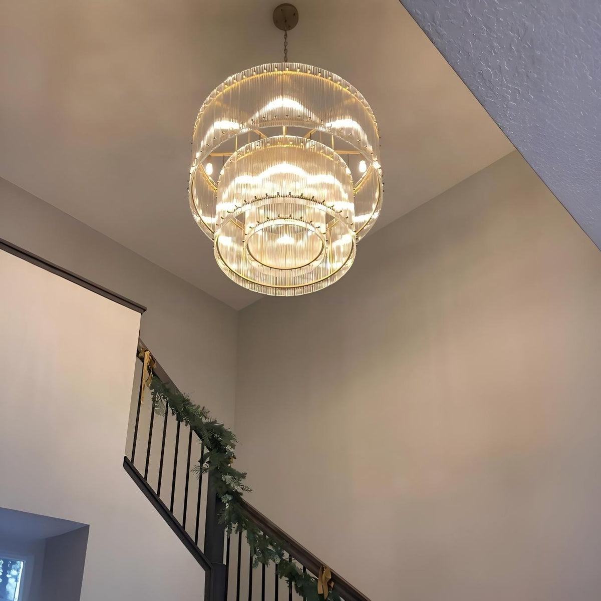 Santa 37 Inch Ribbed Glass Two-Tier Chandelier