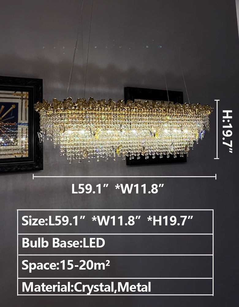 New Modern Luxury Rectangle Art Design Butterfly Crystal Chandelier for Kitchen Island/Dining Area-MEET LIGHTING