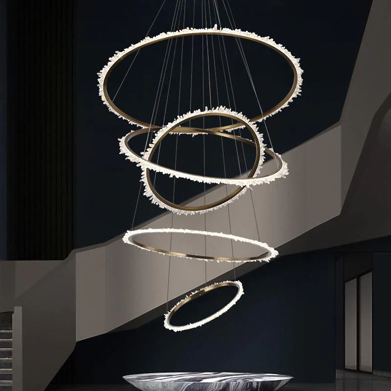 Rose Rock Crystal Multi-rings Chandelier Modern Chandelier Staircase-MEET LIGHTING