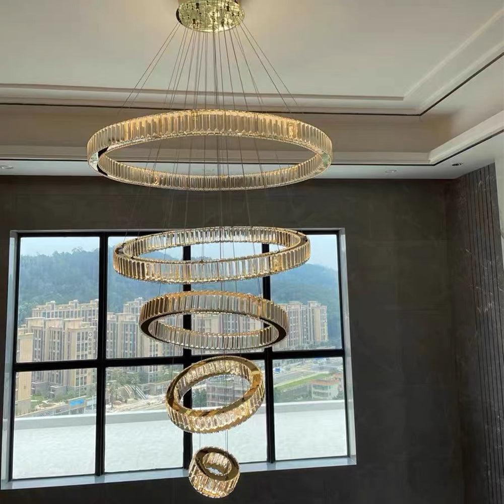 Modern Front Entryway Chandelier 3/4/5/6/7 Rings Crystal Gold/ Chrome Finish Ceiling Lamp-MEET LIGHTING