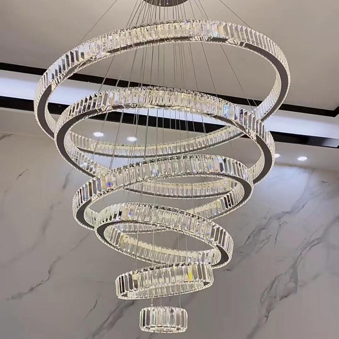 Modern Front Entryway Chandelier 3/4/5/6/7 Rings Crystal Gold/ Chrome Finish Ceiling Lamp-MEET LIGHTING