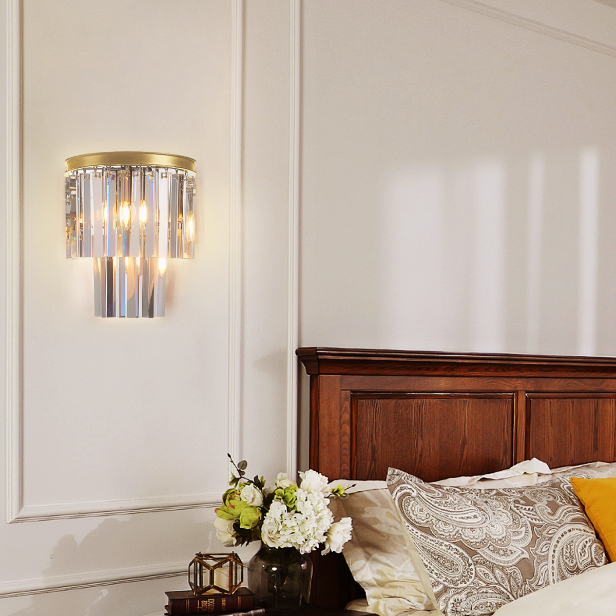 Odeom 2-Tier Crystal Semi-Round Sconce