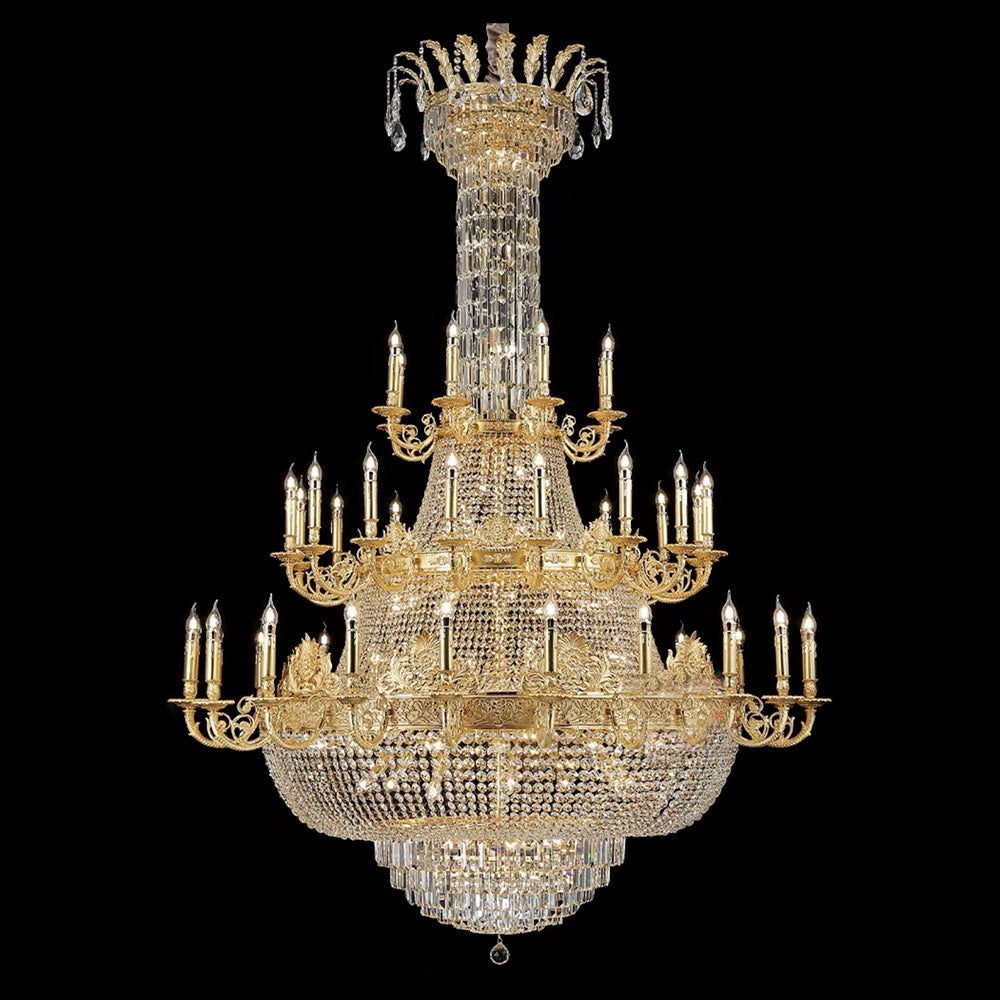Luxury Empire Multi-tiered Candle Light Crystal Chandelier in Gold Finish for Foyer/Living Room/Staircase/Villa-MEET LIGHTING