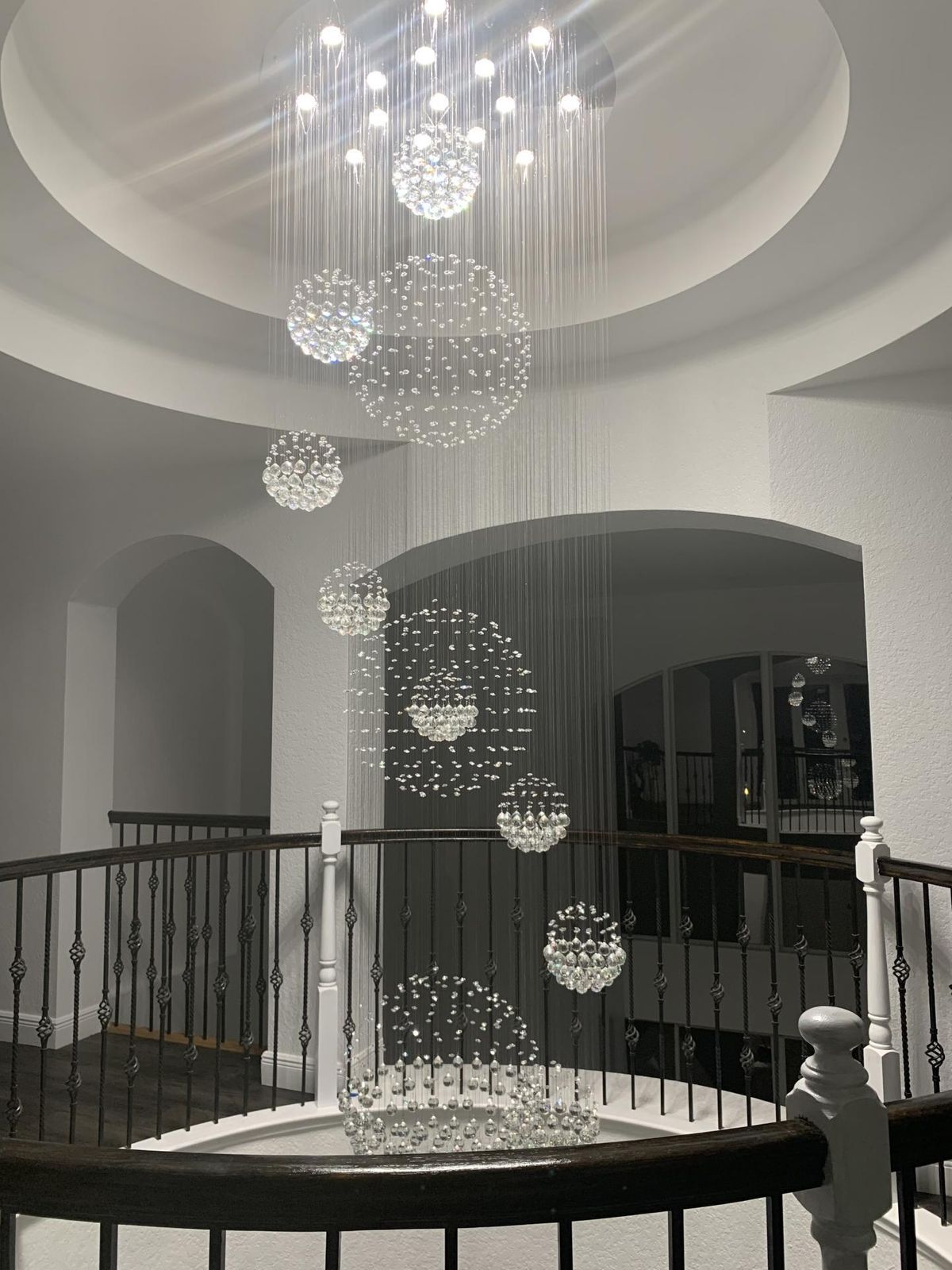 Stately Duplex Crystal Chandelier Spiral Raindrop Globe Shape Ceiling Hanging Light for Entryway/Staircase-MEET LIGHTING