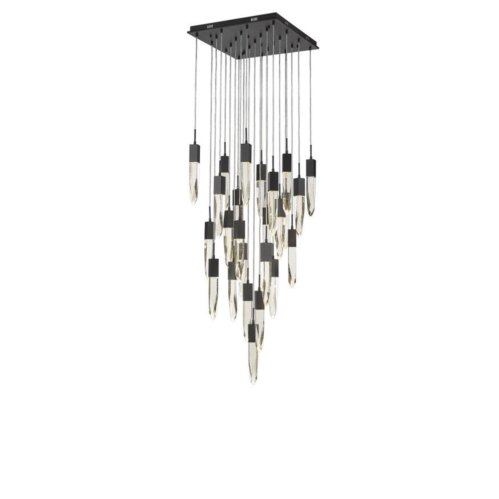 Modern Light Luxury Round/Rectangle Floating Glacier Crystal Chandelier in Black Finish for Kitchen Island/ Staircase/Living Room-MEET LIGHTING