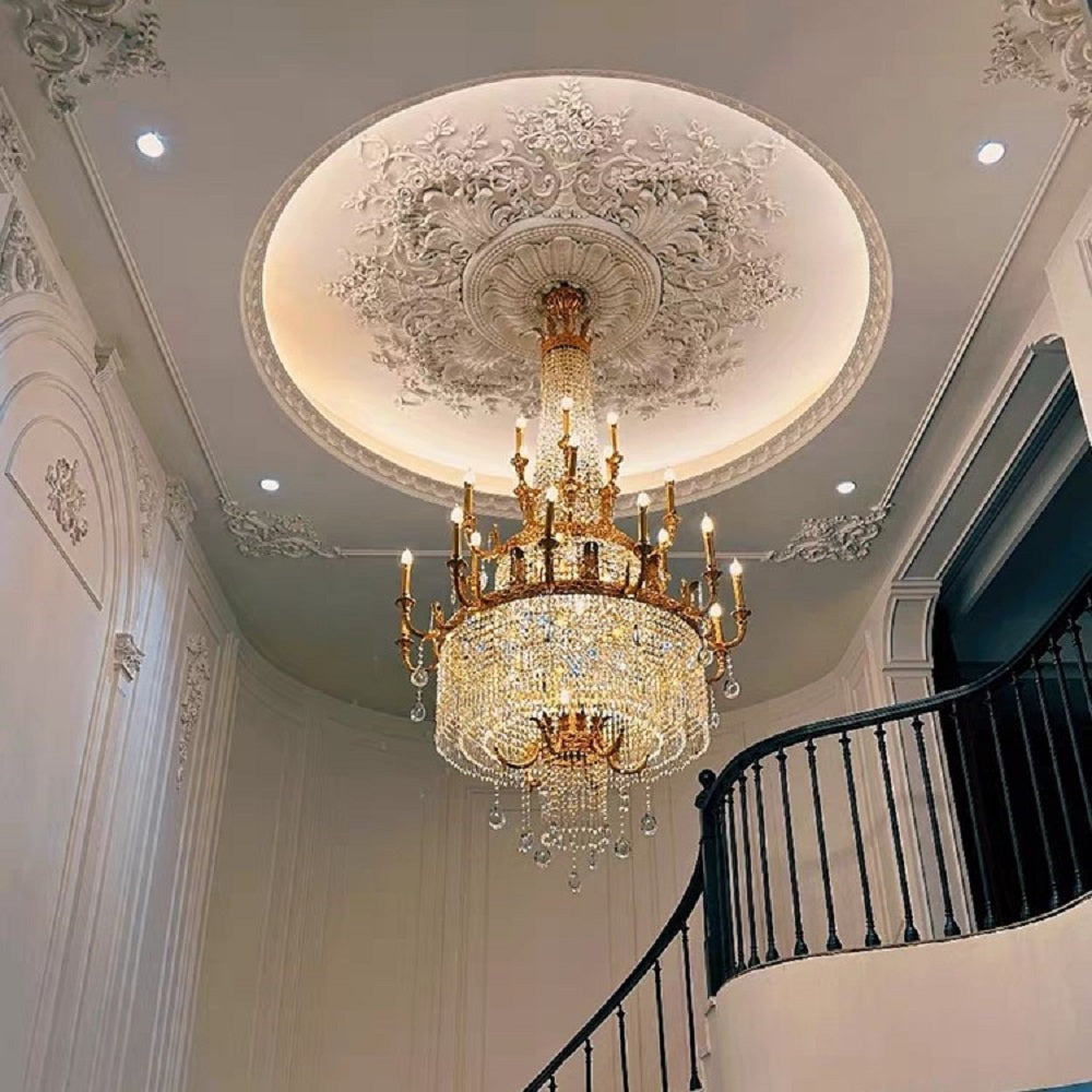 Stunning Oversized Luxury Golden Metal Candle Crystal Tassel Chandelier For High-ceiling Staircase/Entryway/Living/Meeting Room-MEET LIGHTING