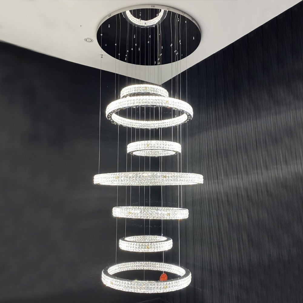 New Modern Light Luxury Oversized Multi-tiered Rings Crystal Chandelier for Staircase/Duplex/High-ceiling Space-MEET LIGHTING