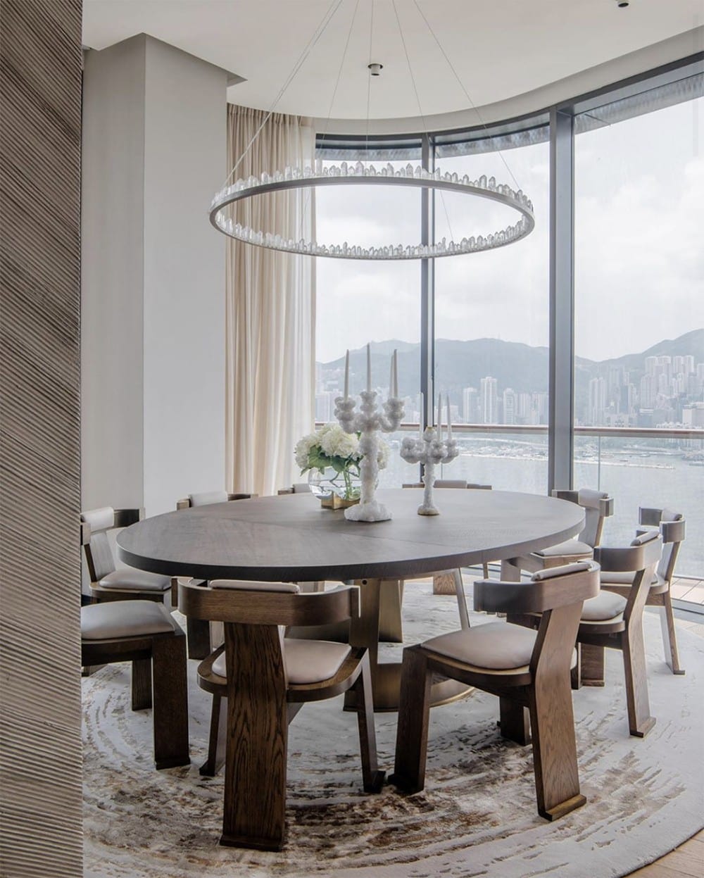 36 Inch Round Modern Chandelier Brass & Clear Geode Quartz Crystal Hanging Light by Meetlighting