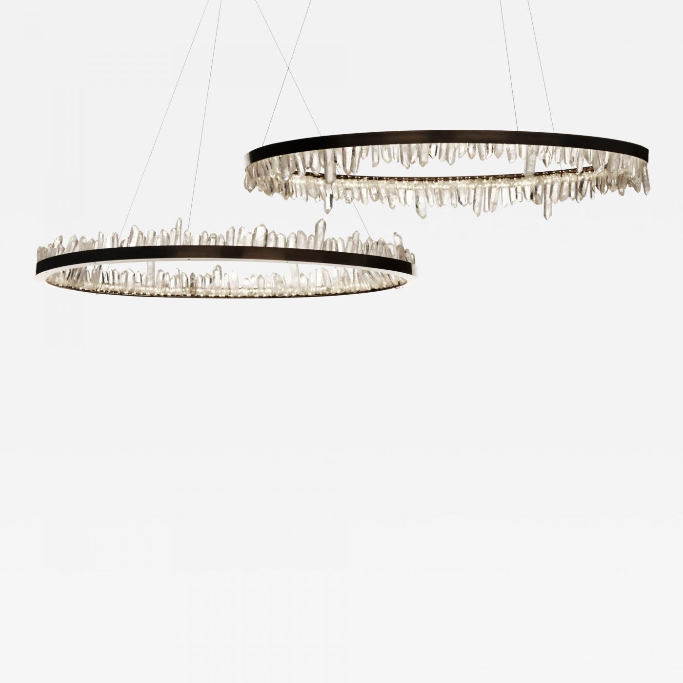 36 Inch Round Modern Chandelier Brass & Clear Geode Quartz Crystal Hanging Light by Meetlighting