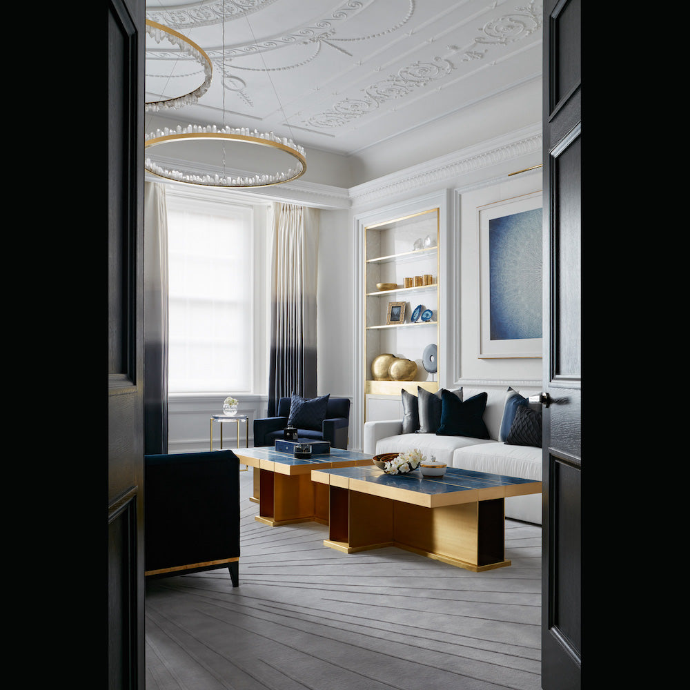 36 Inch Round Modern Chandelier Brass & Clear Geode Quartz Crystal Hanging Light by Meetlighting