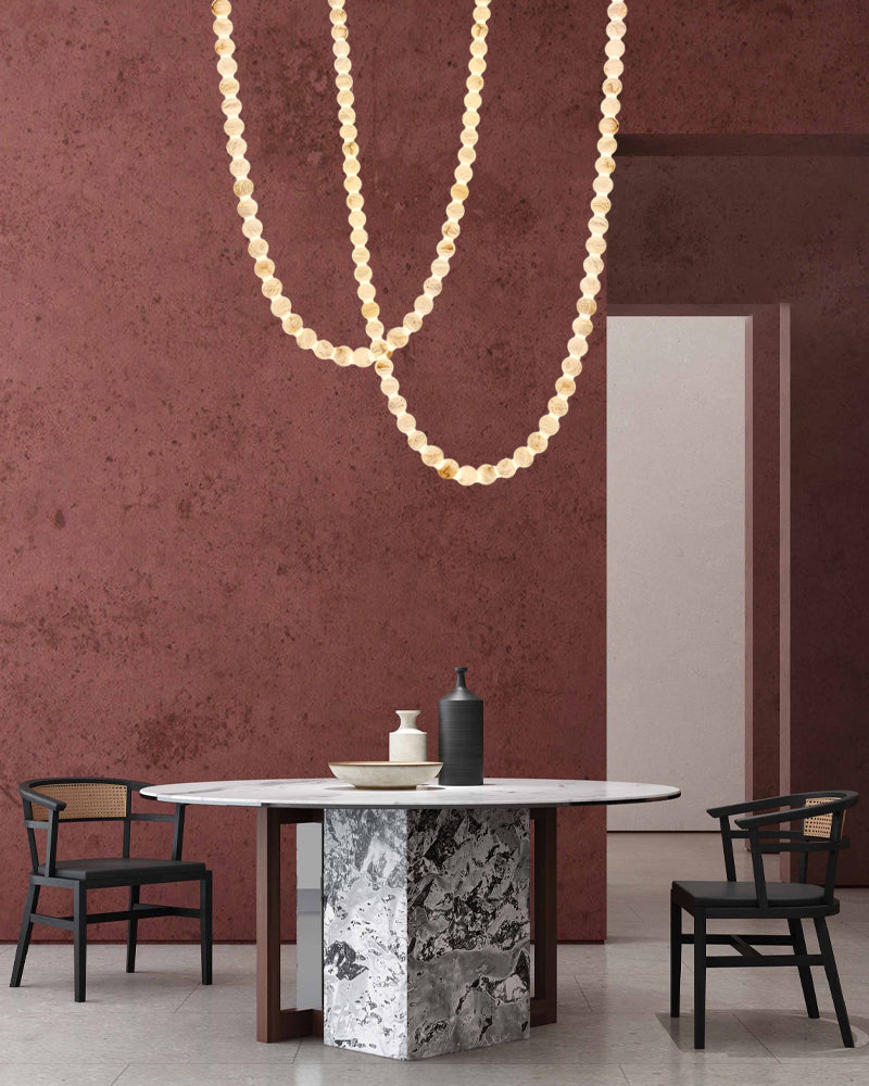 Modern LED Natural Alabaster Globes Beads Hanging Chandelier Indoor Lighting Fixture by Meetlighting