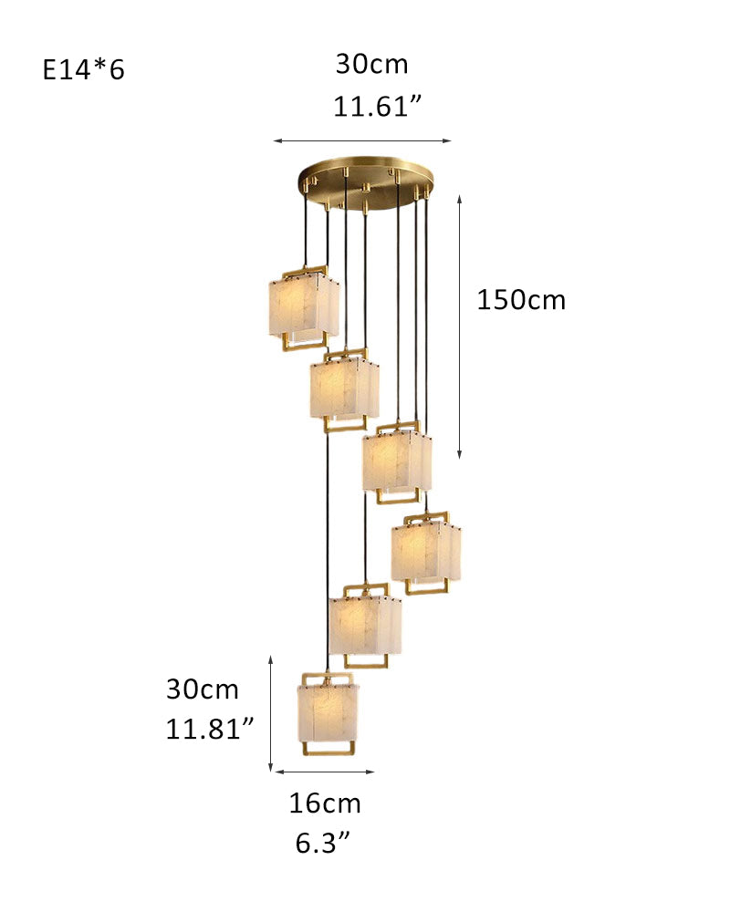 Dia 6inch 10-Light Alabaster Cluster Pendant Ceiling lights in brass for stair, hotel, foyer