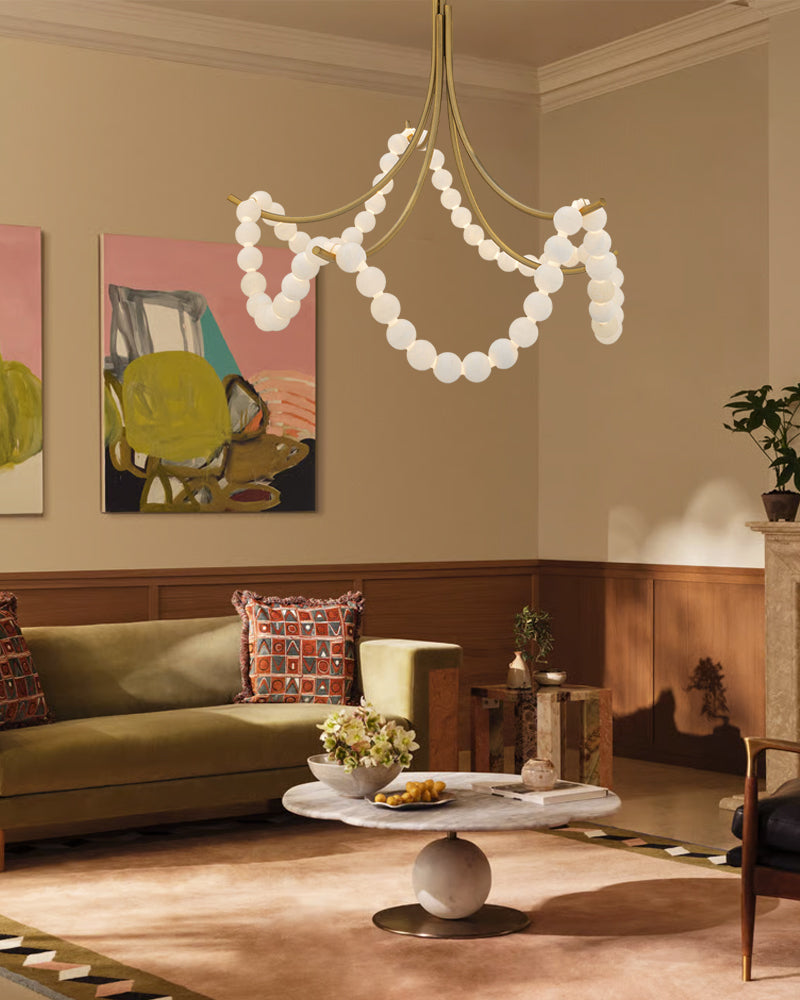 Cluster String Alabaster Beads Semi Flush Chandelier by Meetlighting