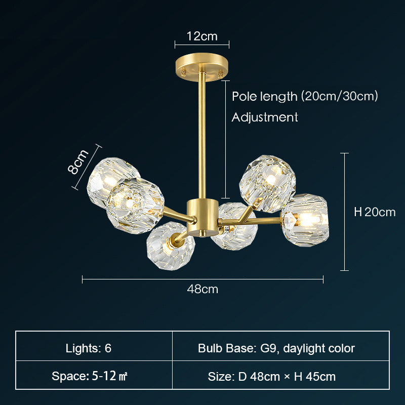 Brass Sputnik Chandelier With K9 Crystals Modern Ceiling Light Fixture-MEET LIGHTING