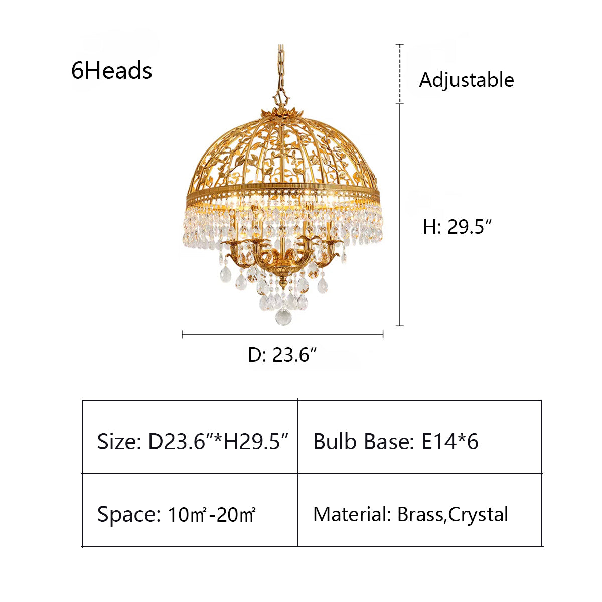 Baroque Luxury Full Copper Crystal Pendent Candle Chandelier for Entryway/Foyer/Dining Room-MEET LIGHTING