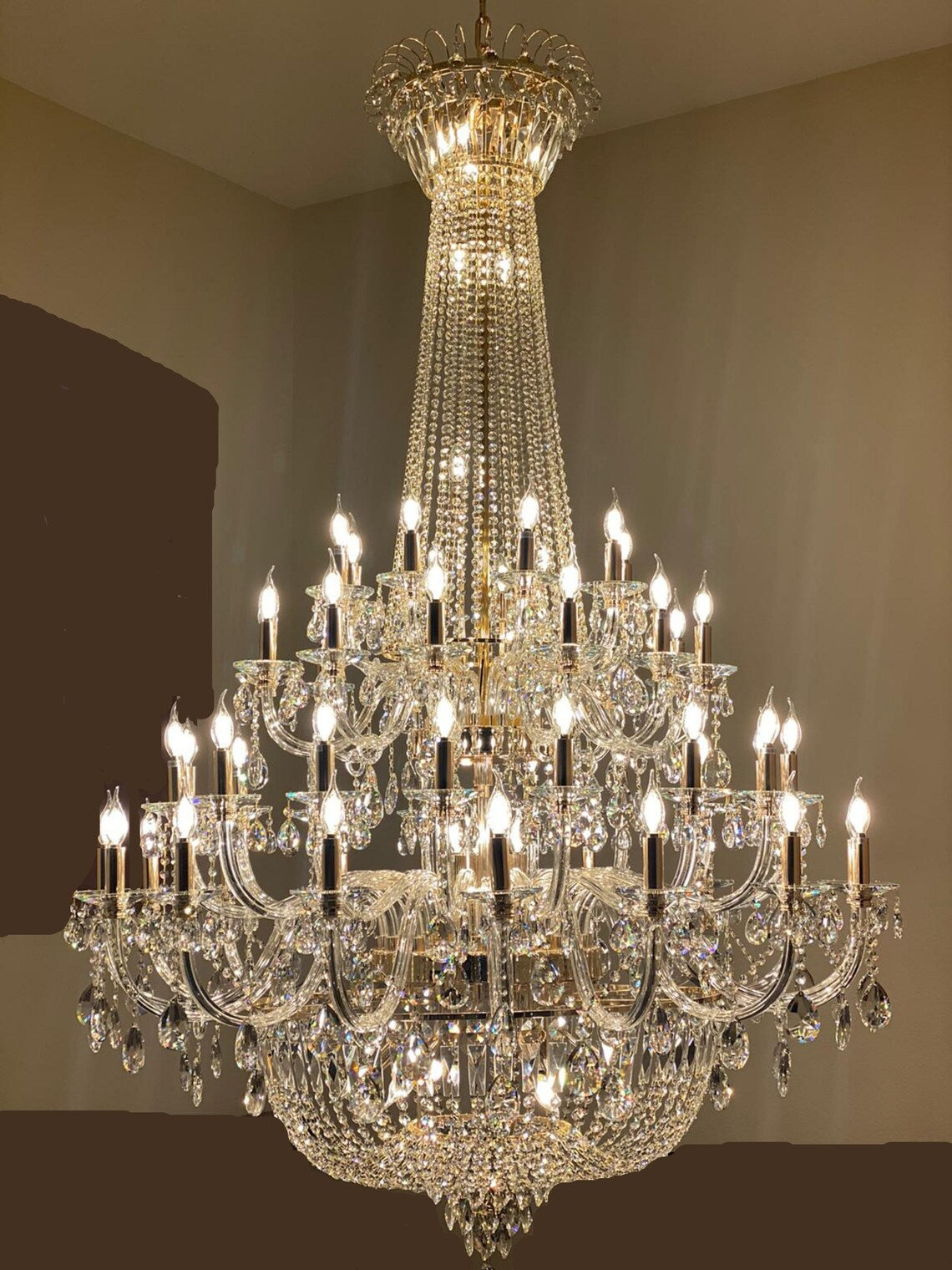 Extra Large European-style Multi-layers Candle Luxury Crystal Chandelier Gold Art Foyer/Staircase Decorative Light Fixture-MEET LIGHTING