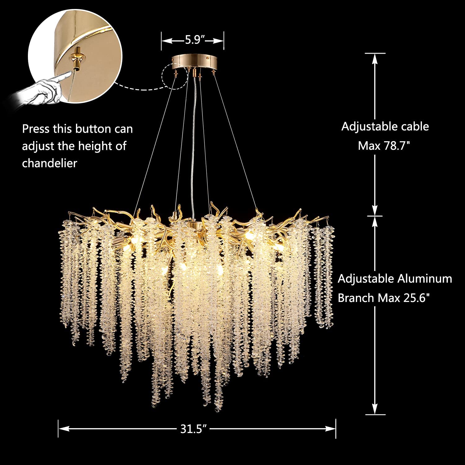 Branch Style Ceiling Light Crystal icicle Chandelier For Dining Table for Modern Home-MEET LIGHTING